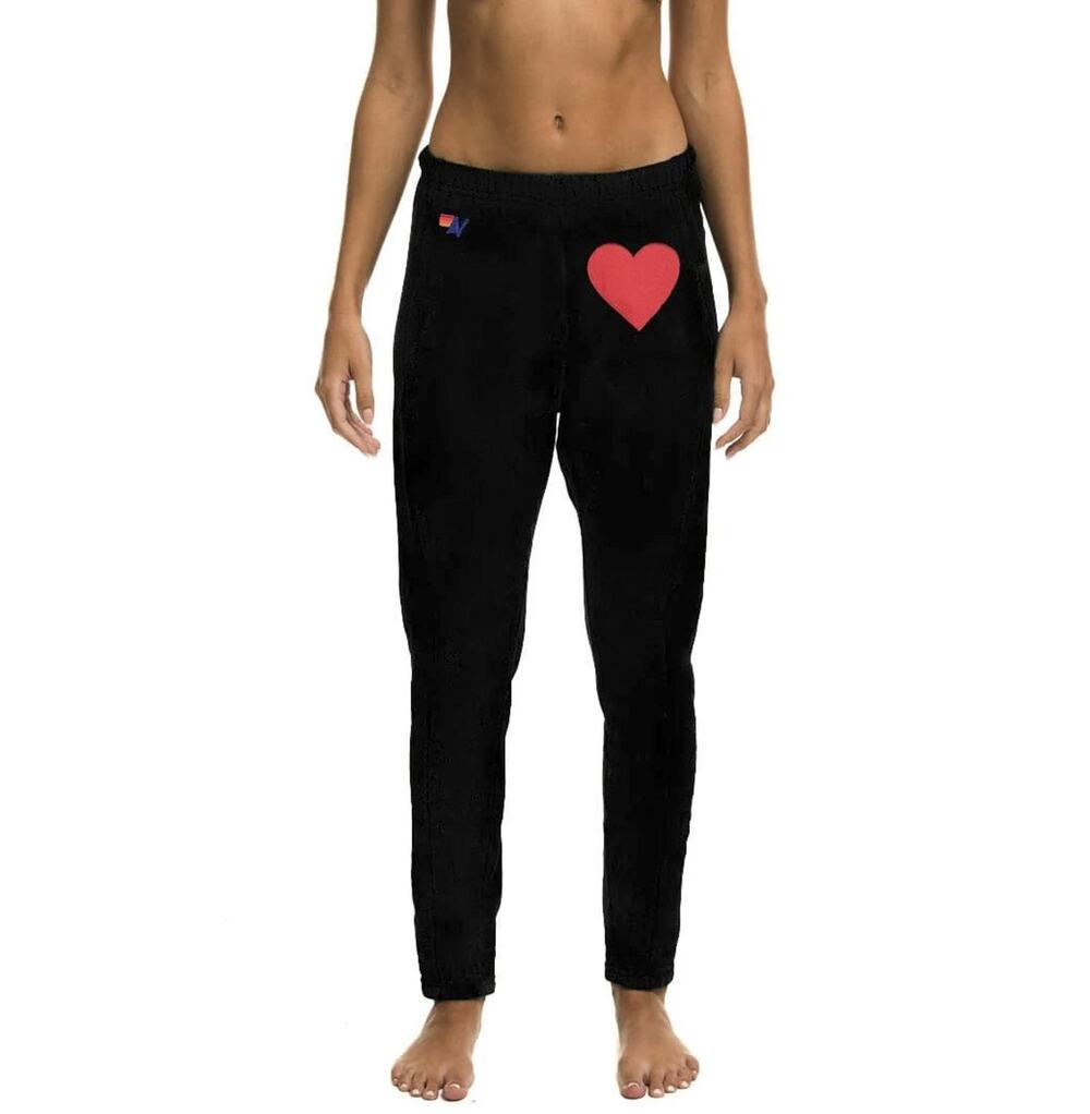 Aviator Nation Heart Stitch Jogger Sweatpants Black XS Rainbow Logo